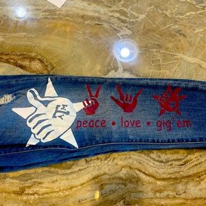 Texas A&M custom decorated Pistola skinny jeans with frayed ankle hem